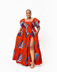 TALIA Smocked Puffy Sleeve African print maxi dress