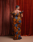 ZEZE Off shoulder Ruffle African Print Maxi Dress