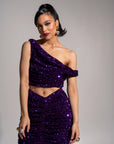 JESS Sequin Cowl Crop Top in AMETHYST