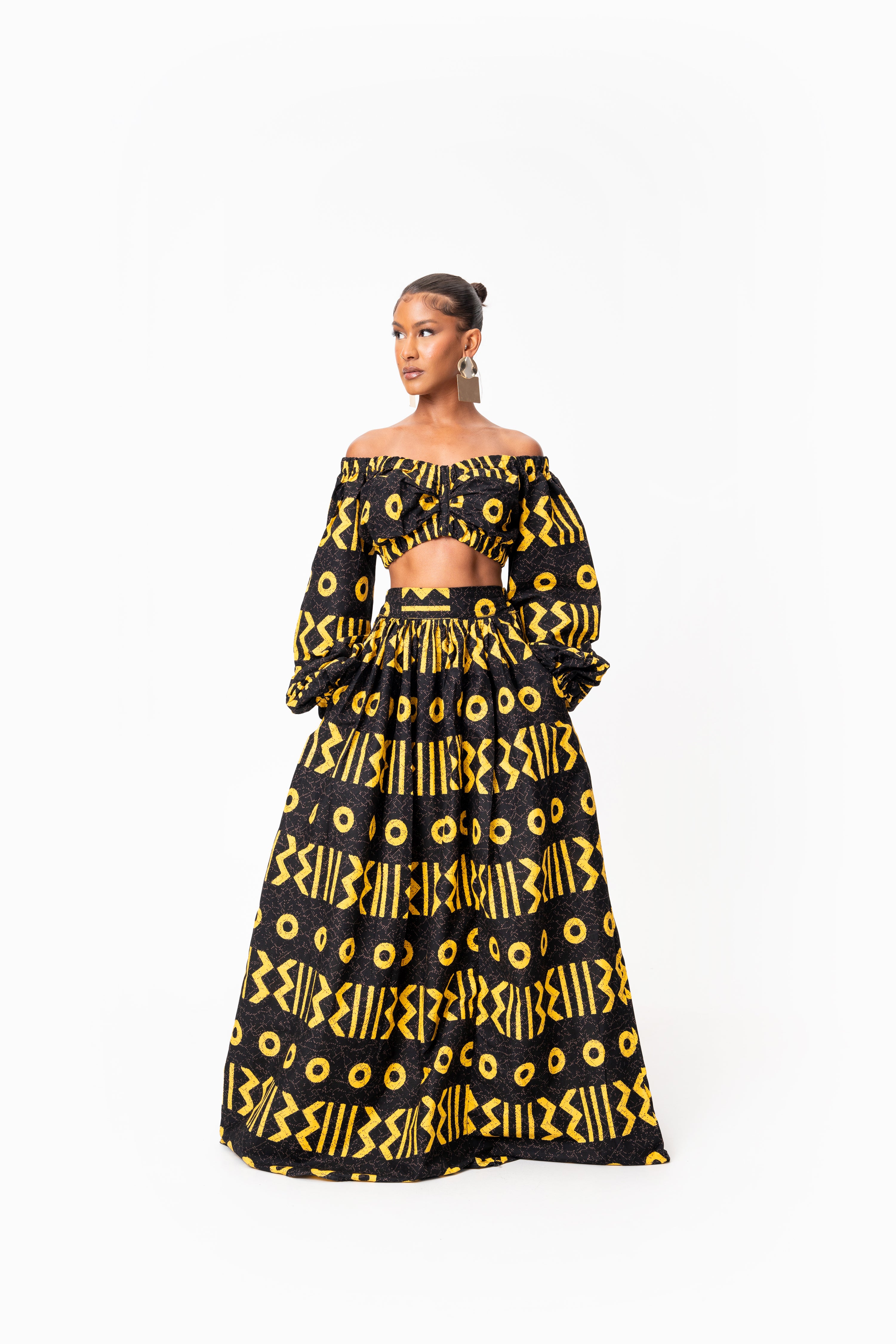 MAKENA African Print Long Sleeve Crop Top