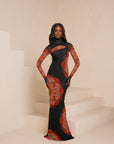 ENANG ORANGE LONG SLEEVE MAXI MESH DRESS