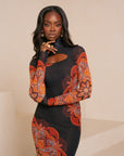 ENANG ORANGE LONG SLEEVE MAXI MESH DRESS