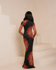 ENANG ORANGE LONG SLEEVE MAXI MESH DRESS