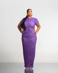 IZA PURPLE RUCHED MAXI MESH DRESS