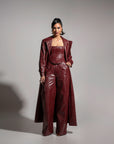 ONO Faux Leather Trench jacket in Burgundy