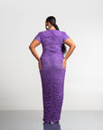 IZA PURPLE RUCHED MAXI MESH DRESS