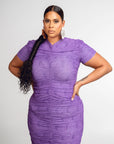 IZA PURPLE RUCHED MAXI MESH DRESS