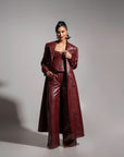 ONO Faux Leather Trench jacket in Burgundy