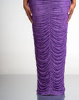 IZA PURPLE RUCHED MAXI MESH DRESS