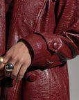 ONO Faux Leather Trench jacket in Burgundy