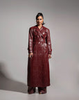 ONO Faux Leather Trench jacket in Burgundy