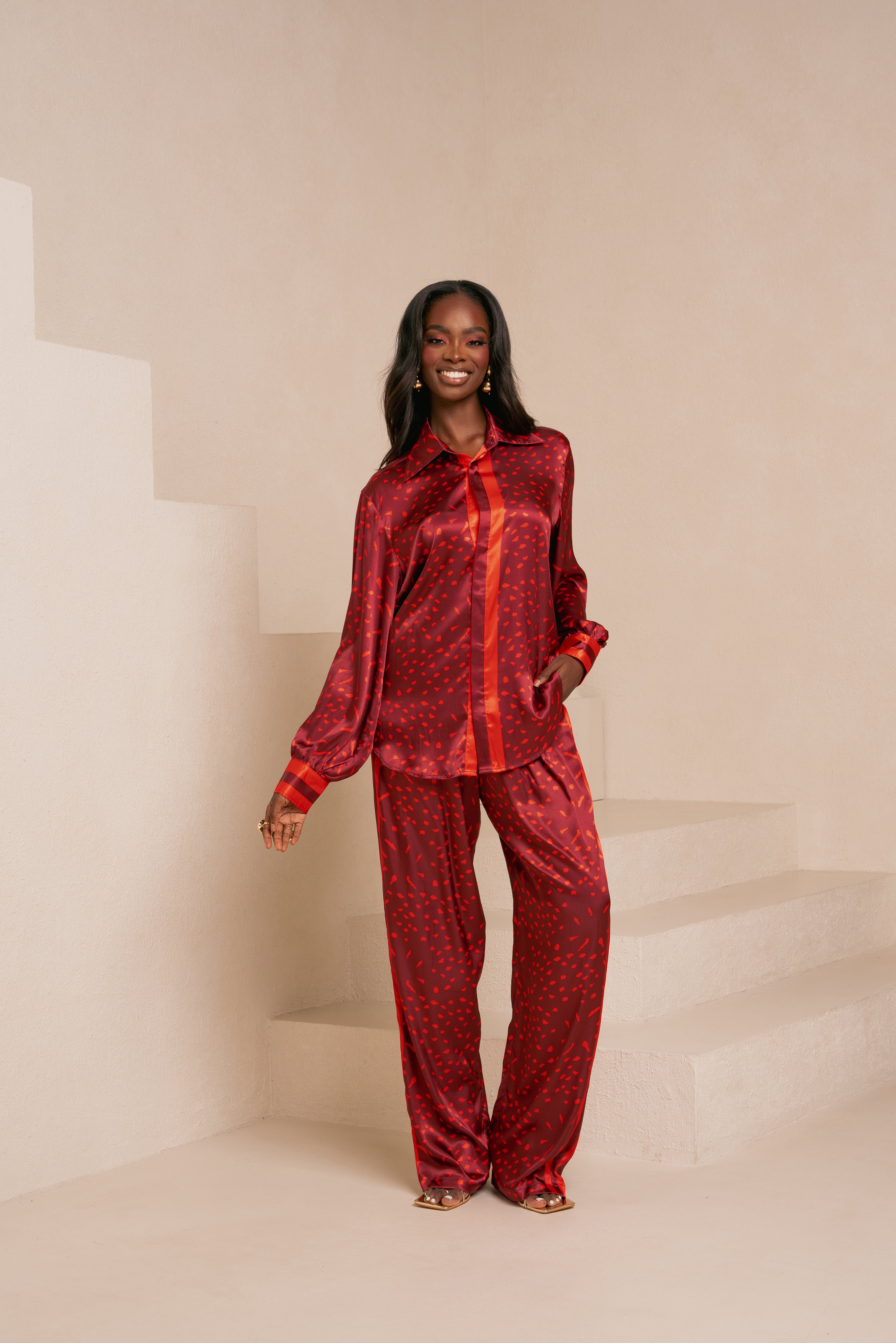 AMINAH RED PANT SET