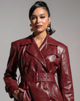 ONO Faux Leather Trench jacket in Burgundy