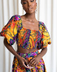 LISA Smocked Puffy Sleeve African Print Crop Top