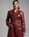 ONO Faux Leather Trench jacket in Burgundy