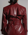 ONO Faux Leather Trench jacket in Burgundy