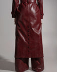 ONO Faux Leather Trench jacket in Burgundy