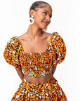 OTTI Smocked Puffy Sleeve African Print Crop Top