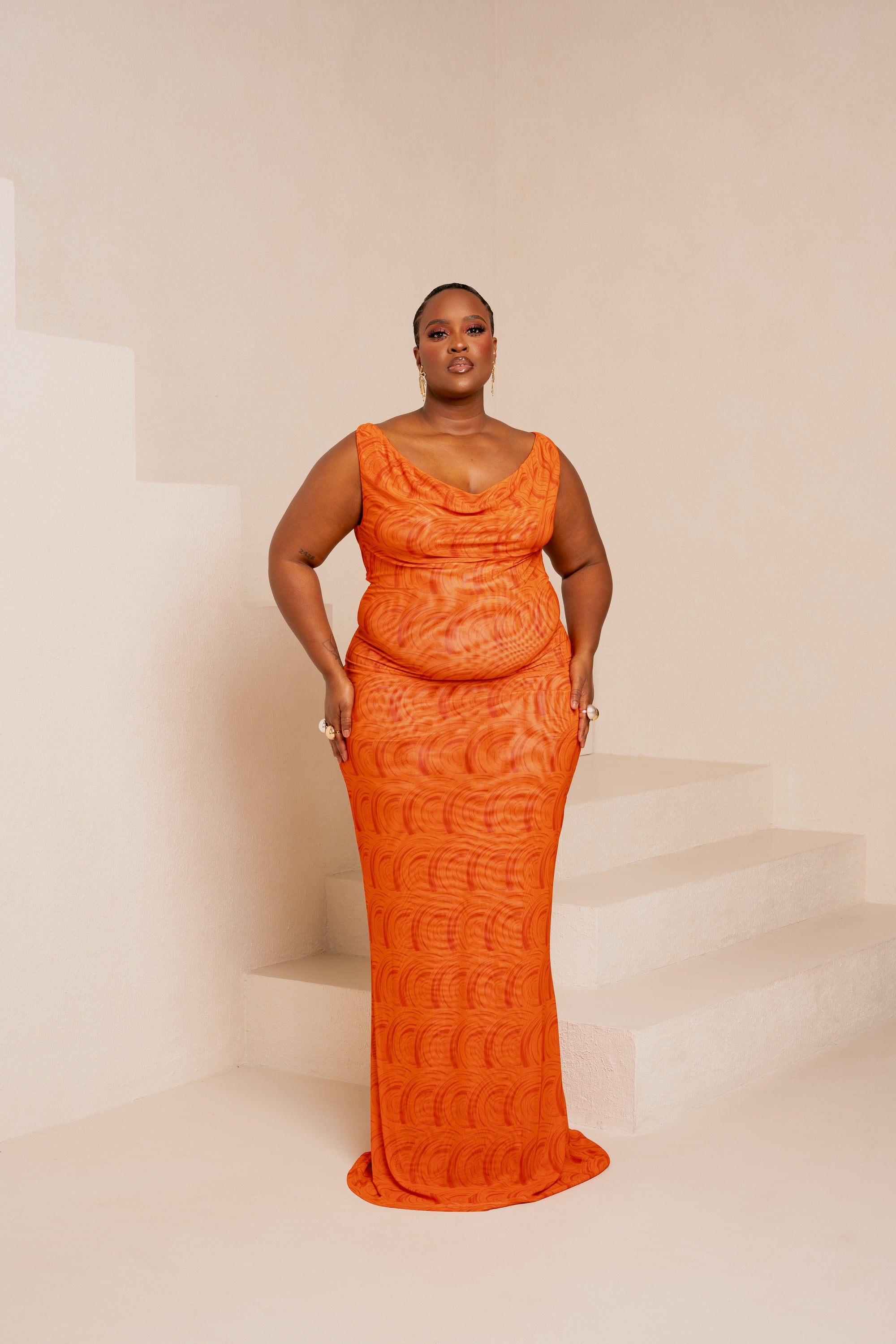 IZA ORANGE COWL MAXI DRESS