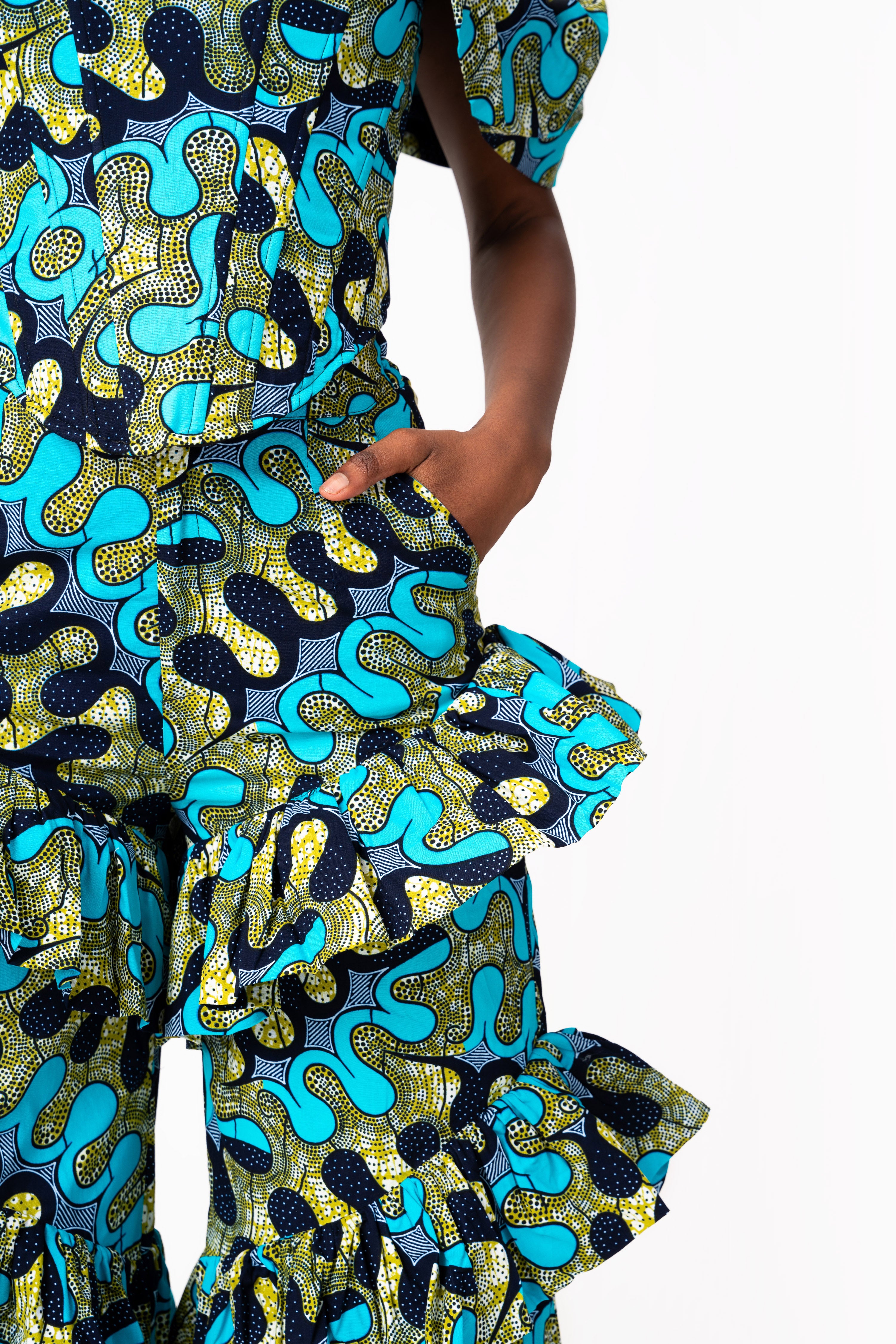 BADE African Print Ruffle high waist trousers ( 3 LENGTH)