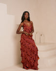 AMINAH ORANGE RUFFLE MAXI DRESS