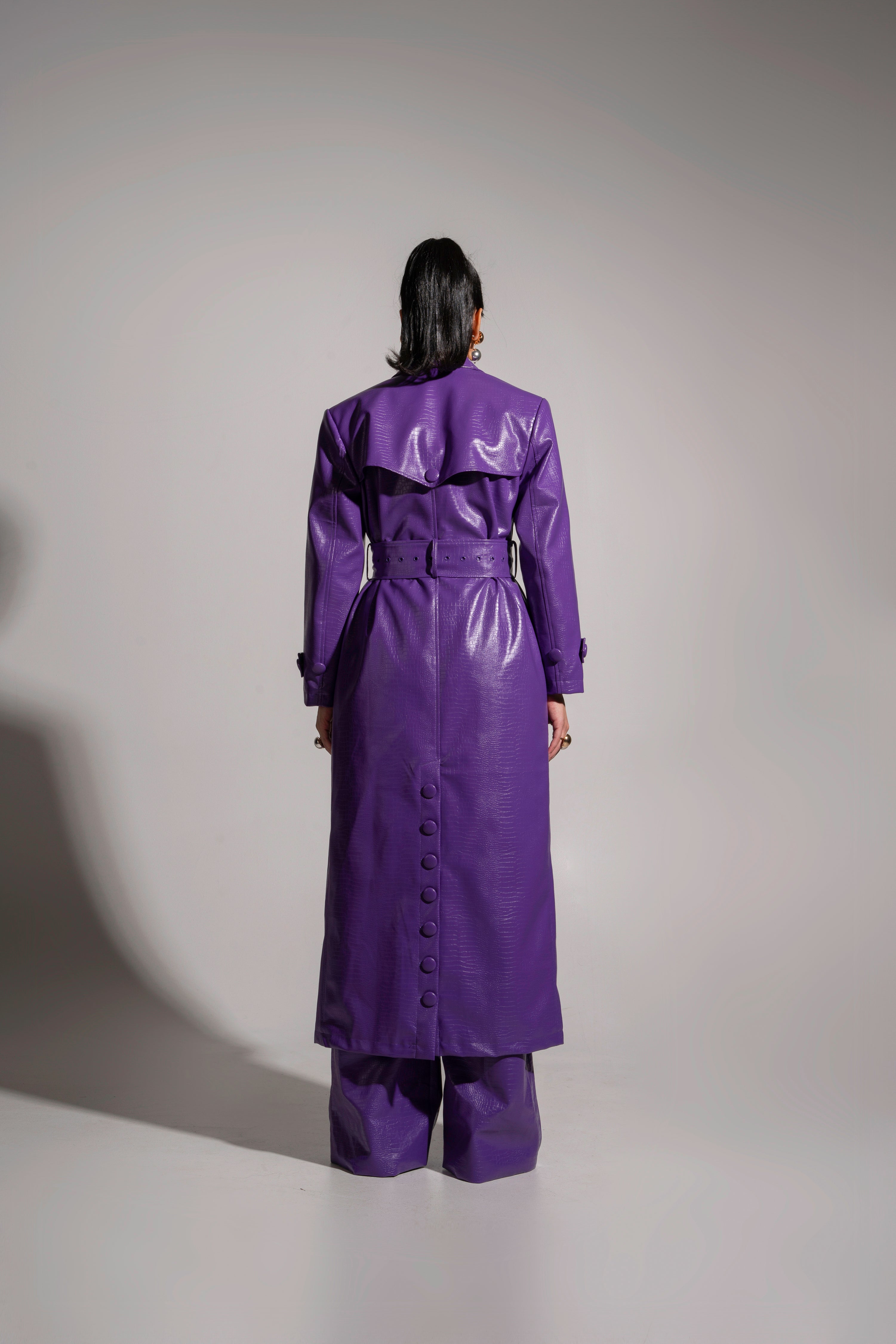 ONO Faux Leather Trench jacket in Purple OFUURE