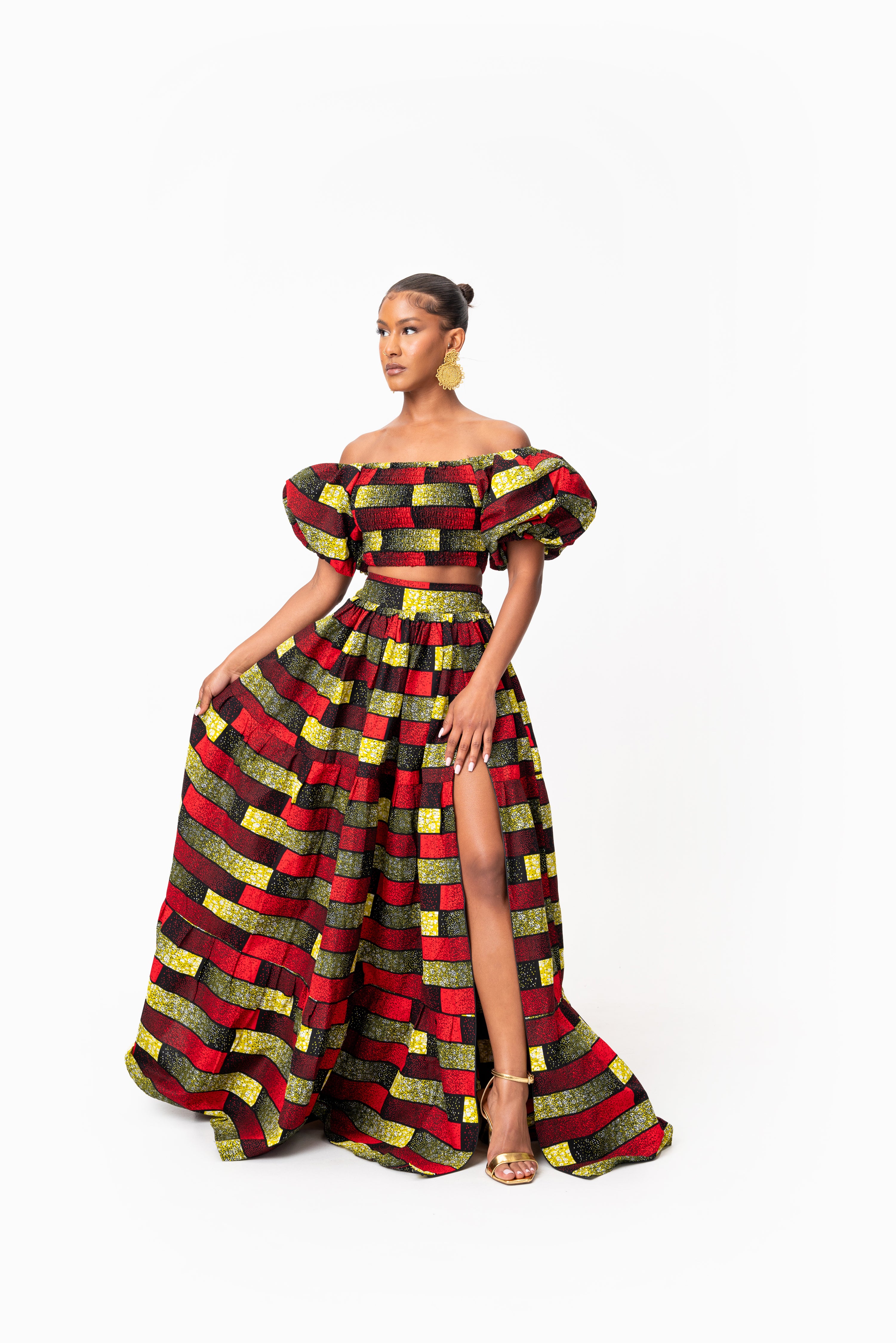 NAYA Smocked Puffy Sleeve African Print Crop Top