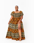 HANI Smocked Puffy Sleeve African print maxi dress