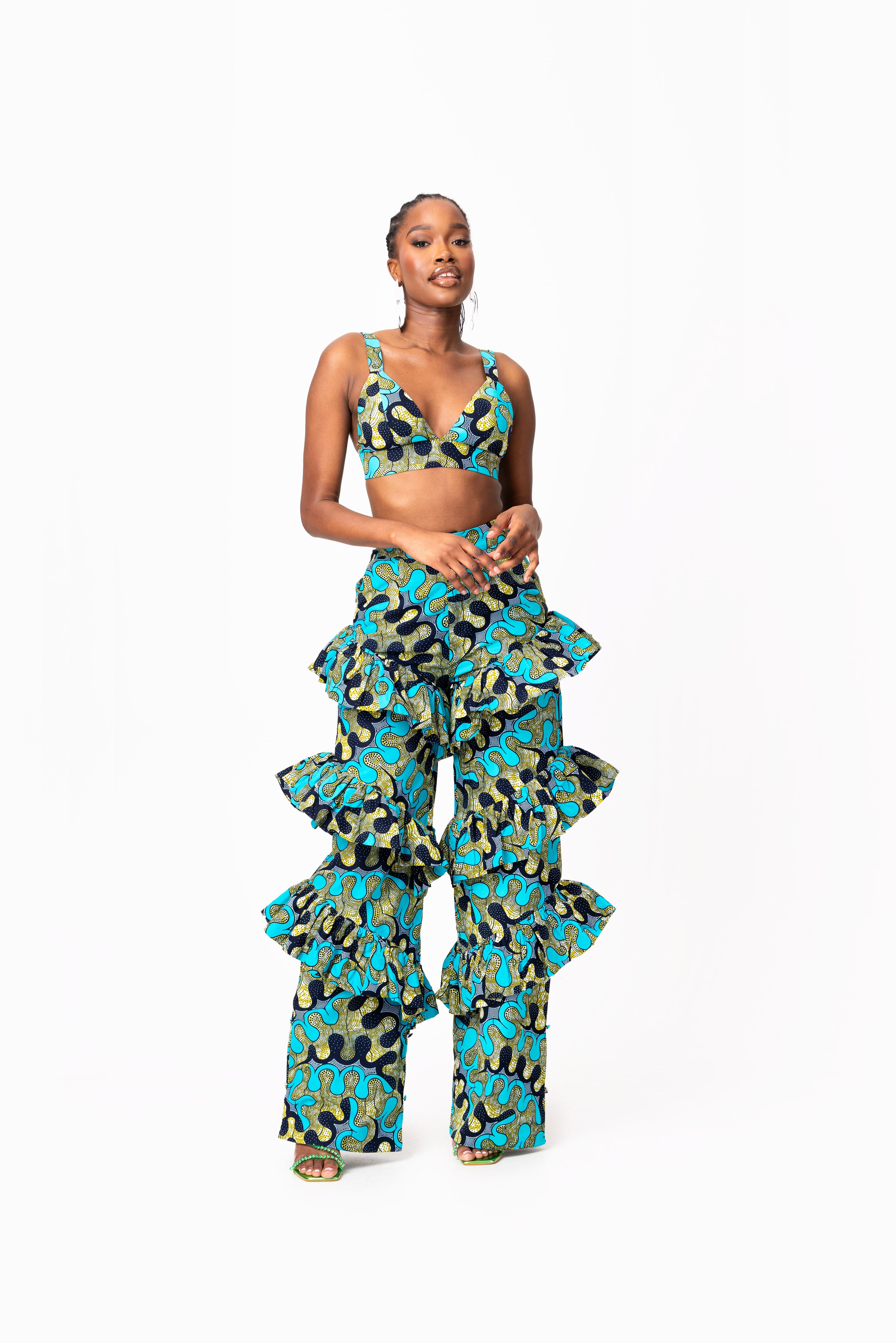 BADE African Print Ruffle high waist trousers ( 3 LENGTH)