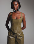 ONO Faux Leather Corset Top  in Olive