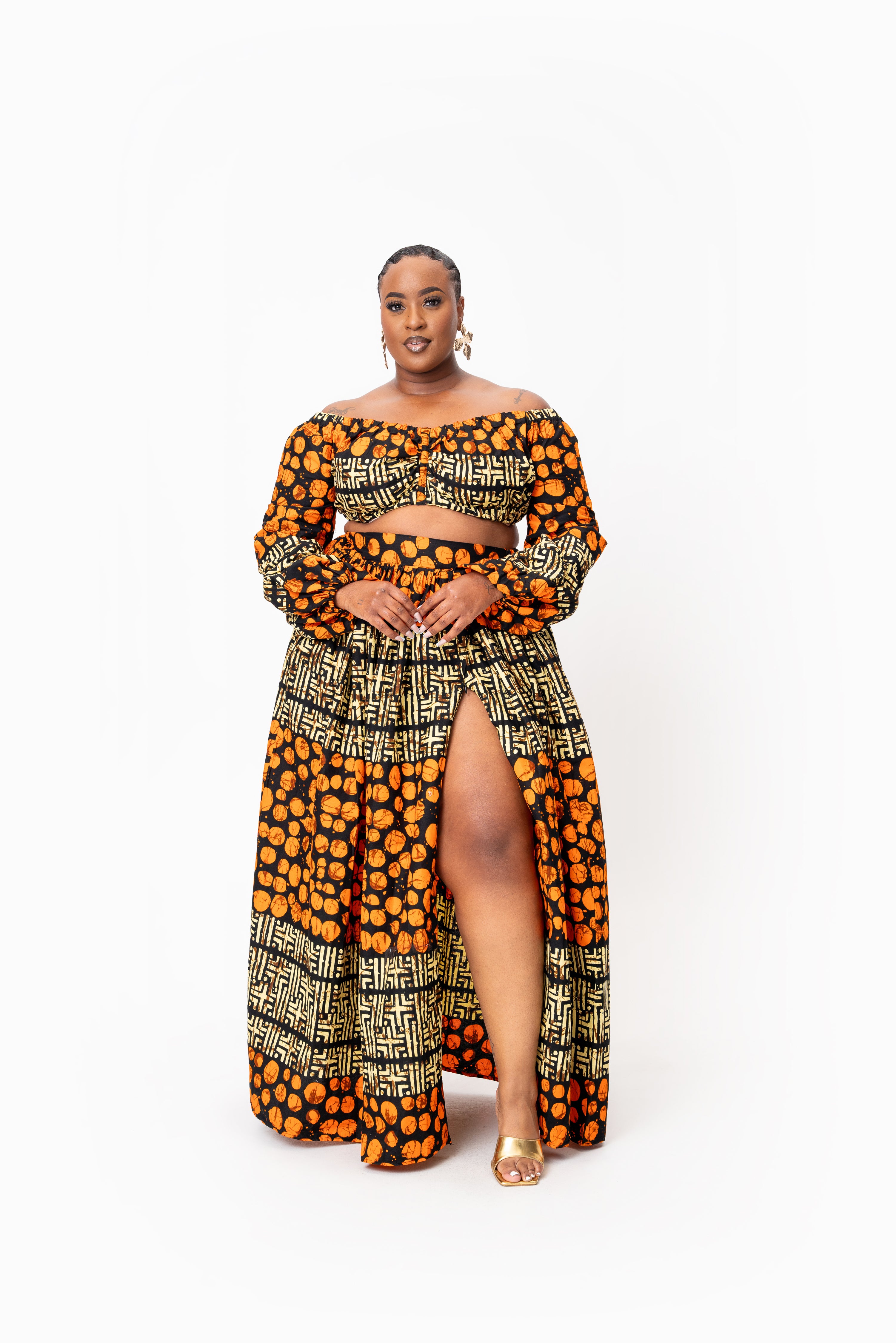 HANI African Print Long Sleeve Crop Top