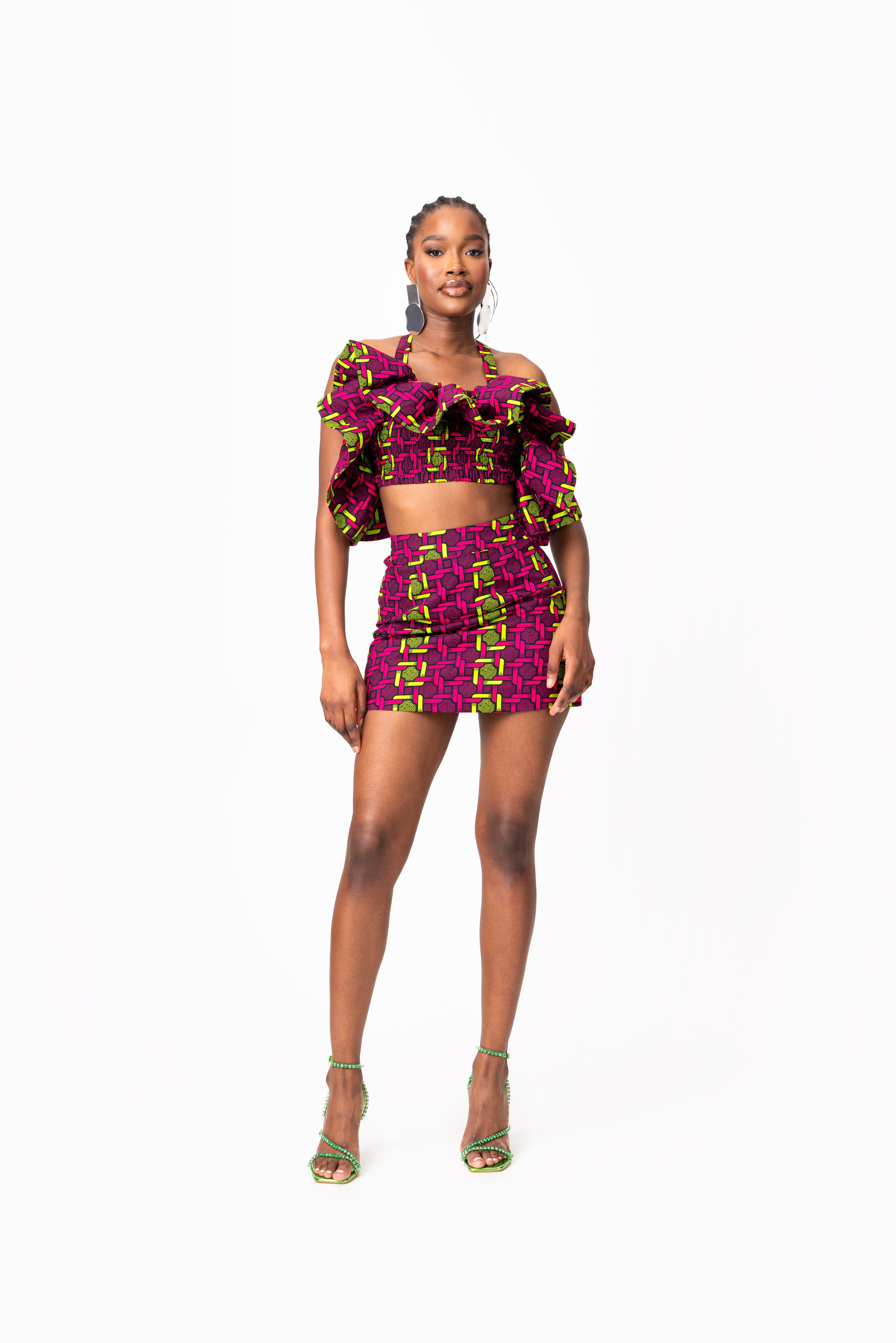 WUNMI African Print Ruffle Crop Top