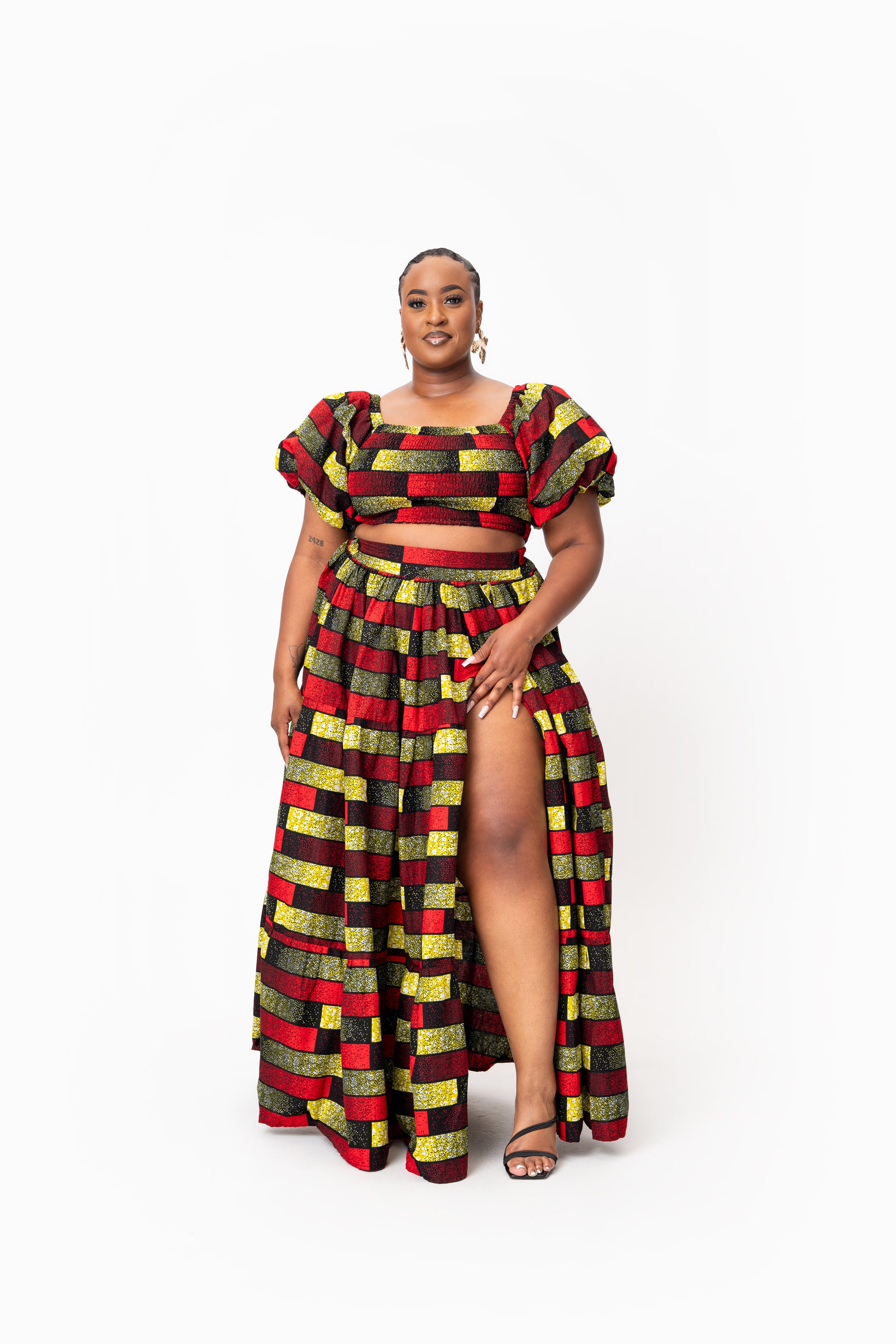 NAYA Smocked Puffy Sleeve African Print Crop Top