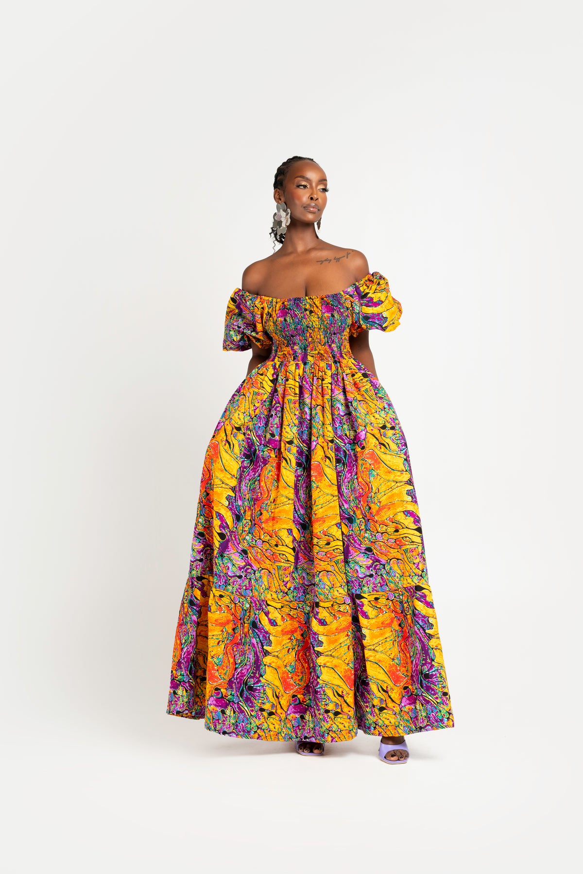 LISA African print smocked maxi dress (PUFFY SLEEVE)