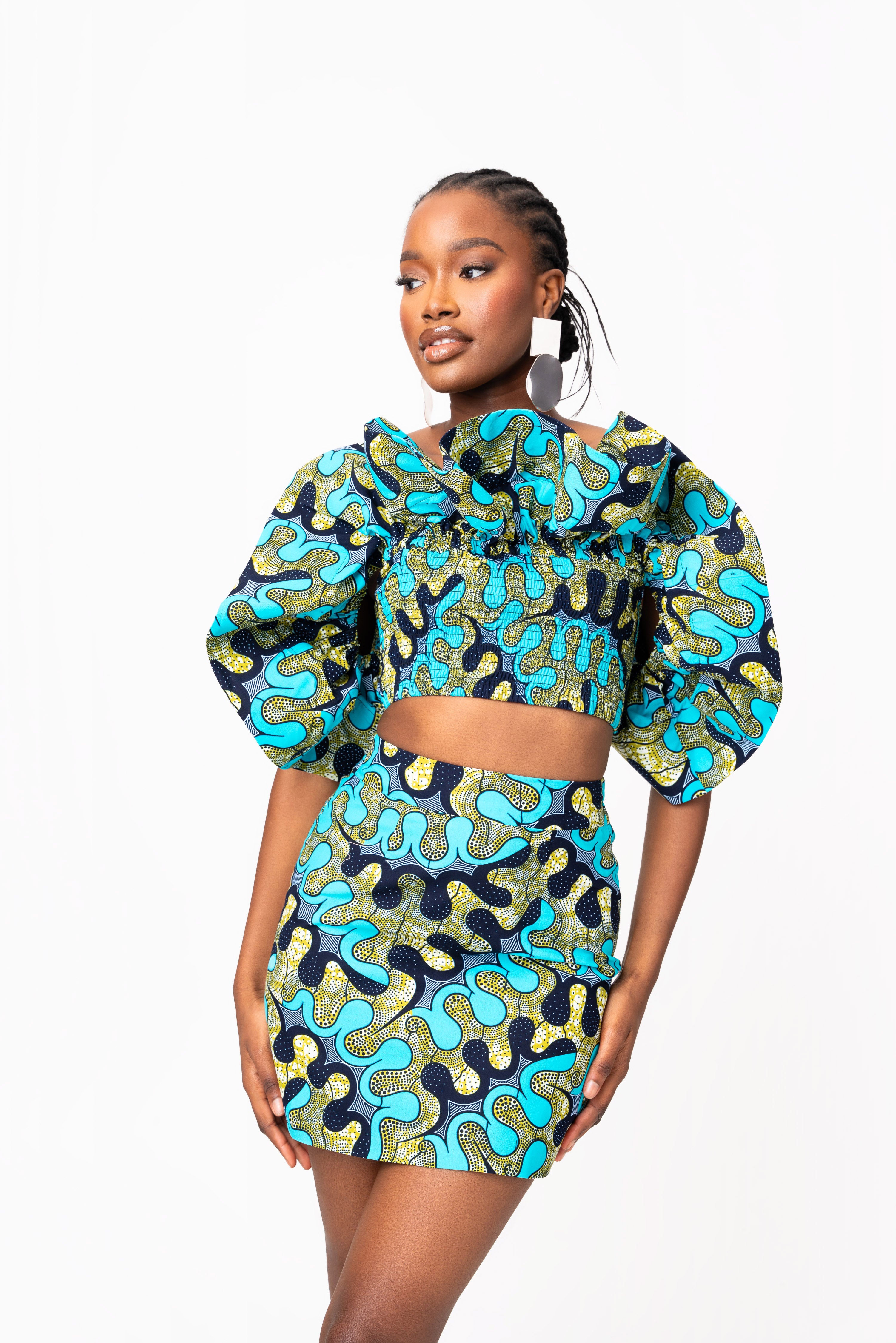 BADE African Print Ruffle Crop Top