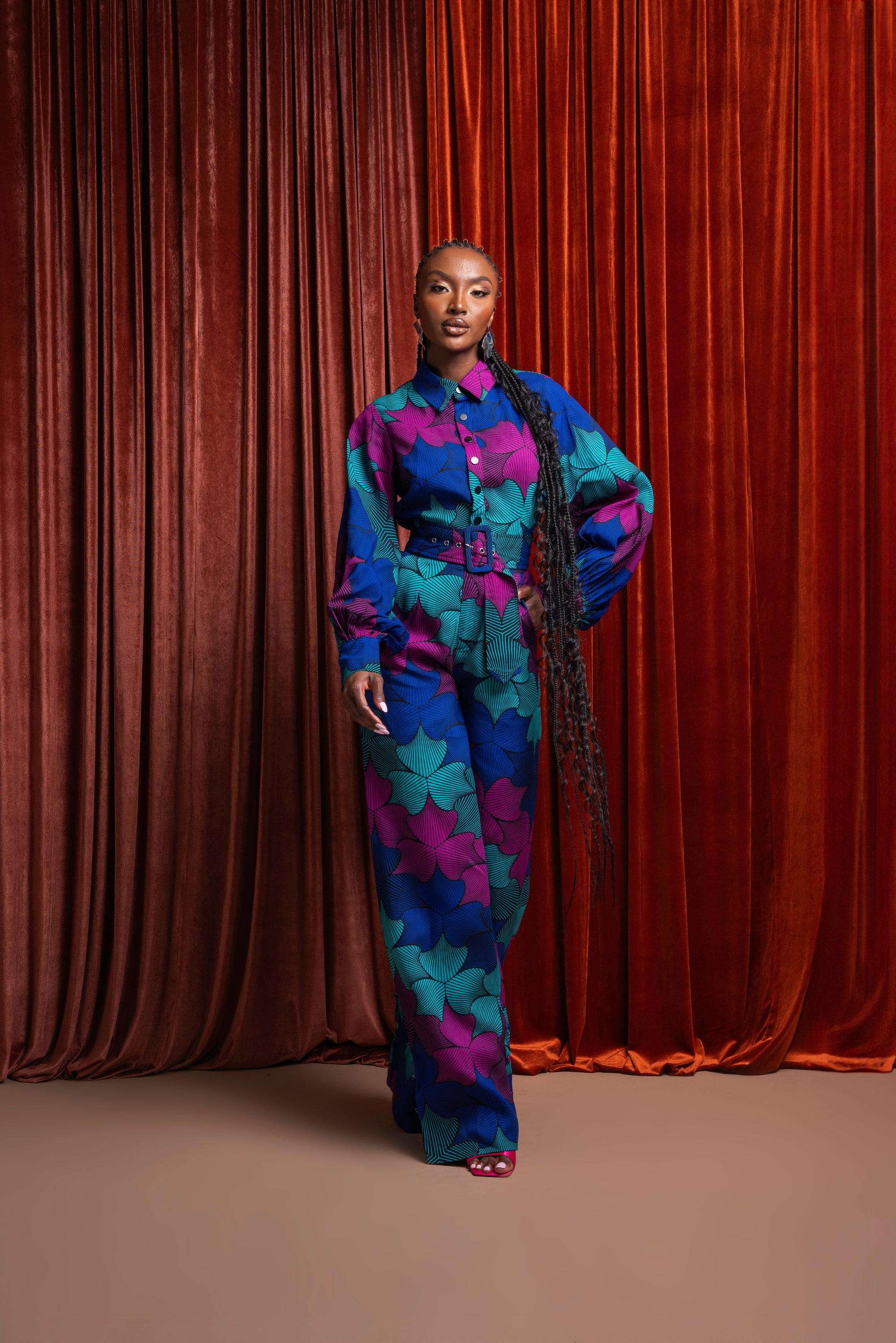 ZURI African print long sleeve jumpsuit