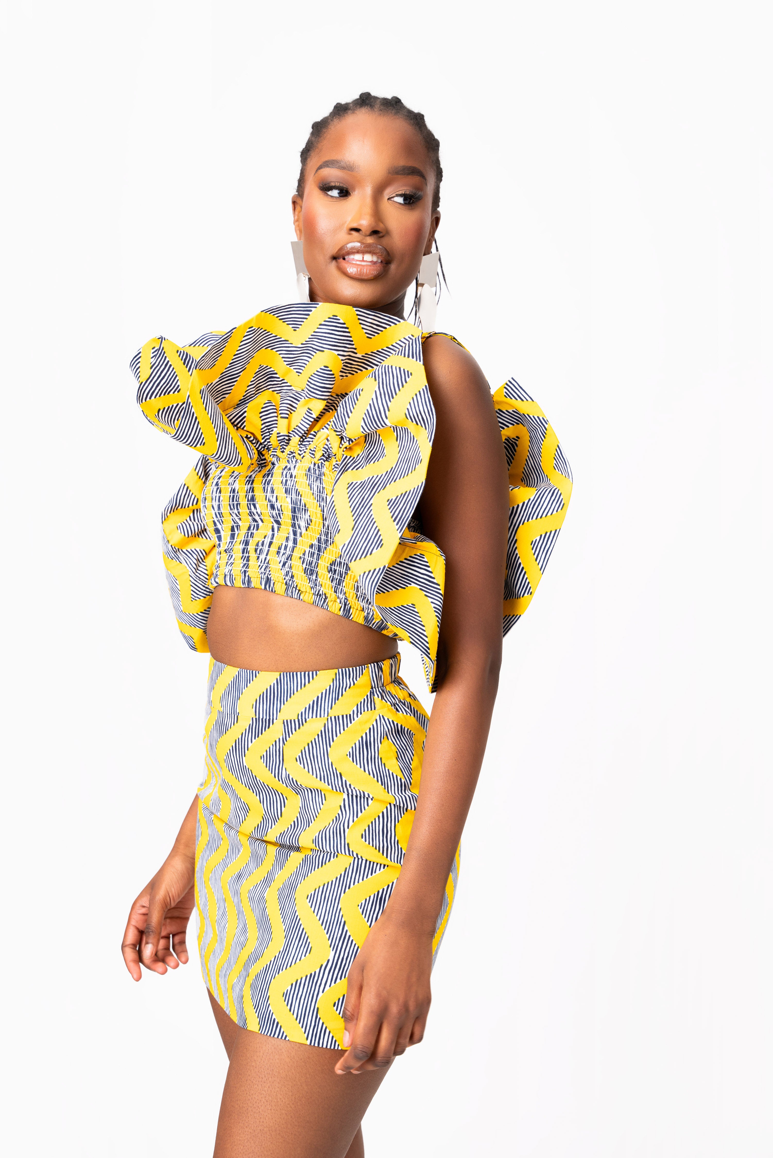 LILY African Print Ruffle Crop Top