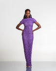 IZA PURPLE RUCHED MAXI MESH DRESS