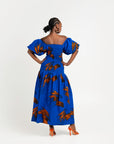 TORI African print smocked body maxi dress