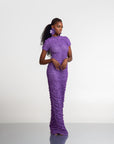 IZA PURPLE RUCHED MAXI MESH DRESS