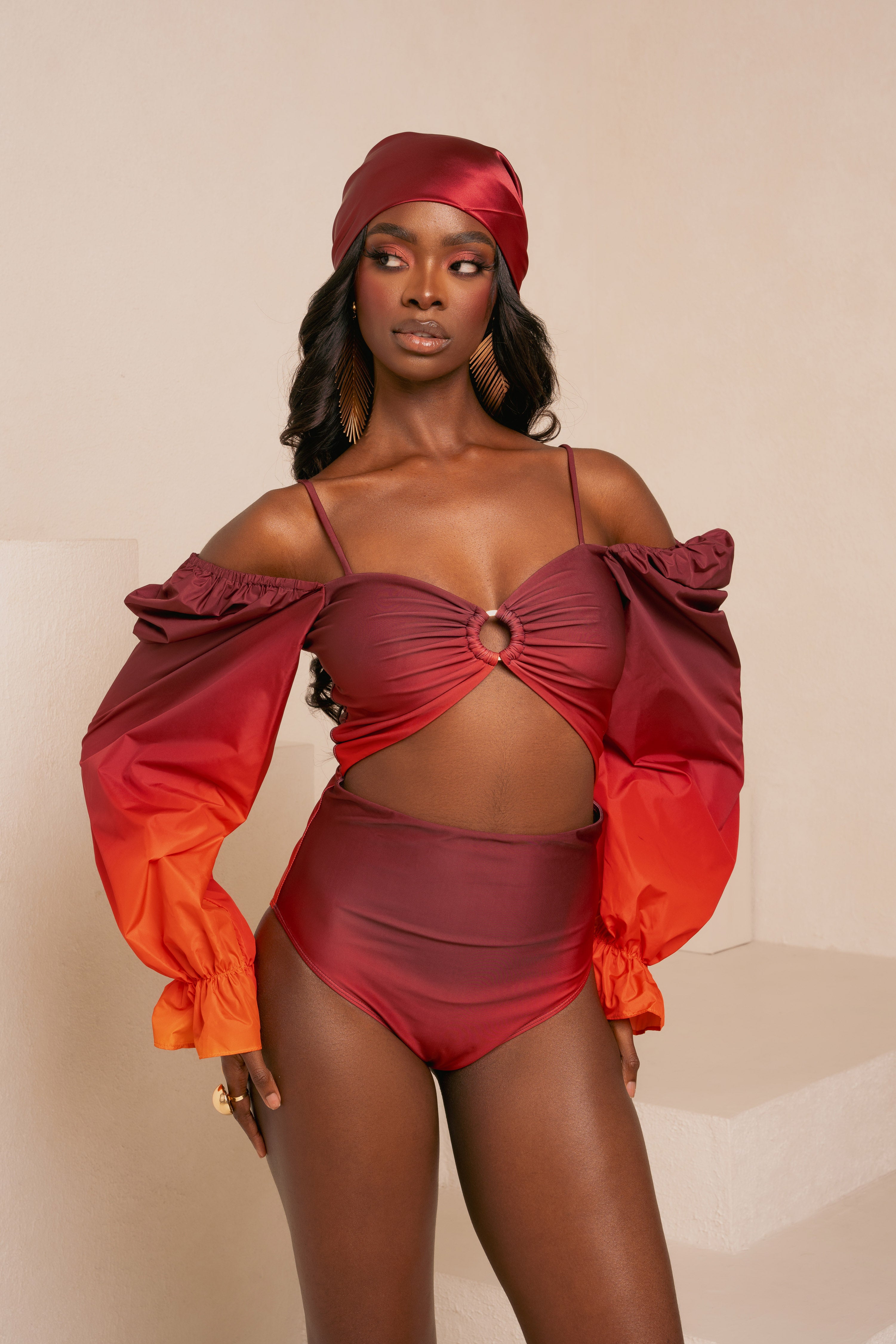 DAWN OFF SHOULDER PUFFY SLEEVE SWIMSUIT