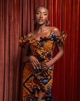 ZEZE Off shoulder Ruffle African Print Maxi Dress