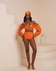 IZA ORANGE OFF SHOULDER PUFFY SLEEVE SWIMSUIT