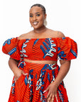 TALIA Smocked Puffy Sleeve African Print Crop Top