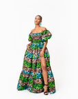 ADA Smocked Puffy Sleeve African print maxi dress