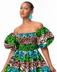 ADA Smocked Puffy Sleeve African print maxi dress