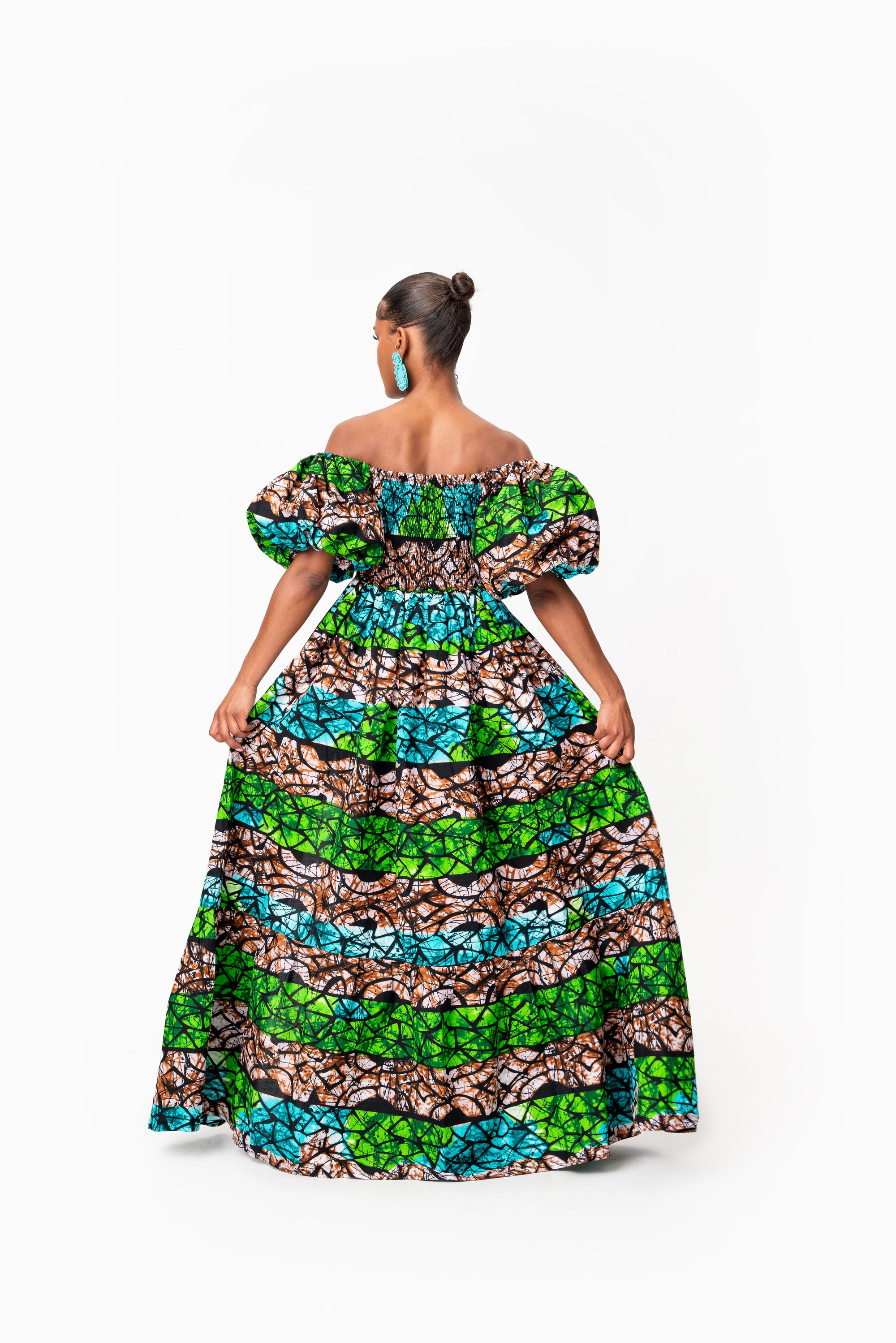 ADA Smocked Puffy Sleeve African print maxi dress