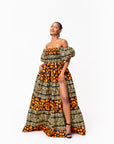 HANI Smocked Puffy Sleeve African print maxi dress