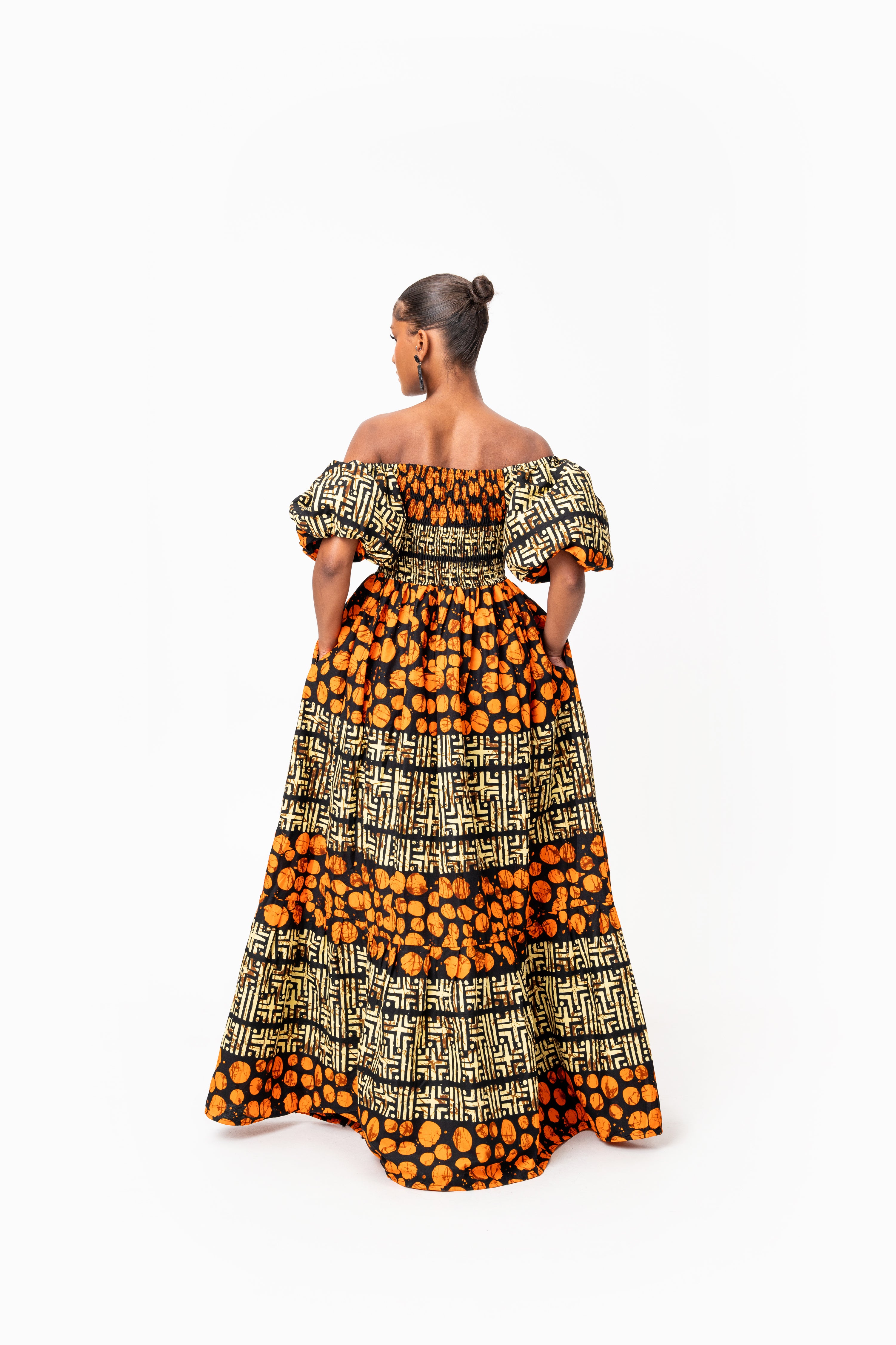 HANI Smocked Puffy Sleeve African print maxi dress