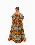 HANI Smocked Puffy Sleeve African print maxi dress